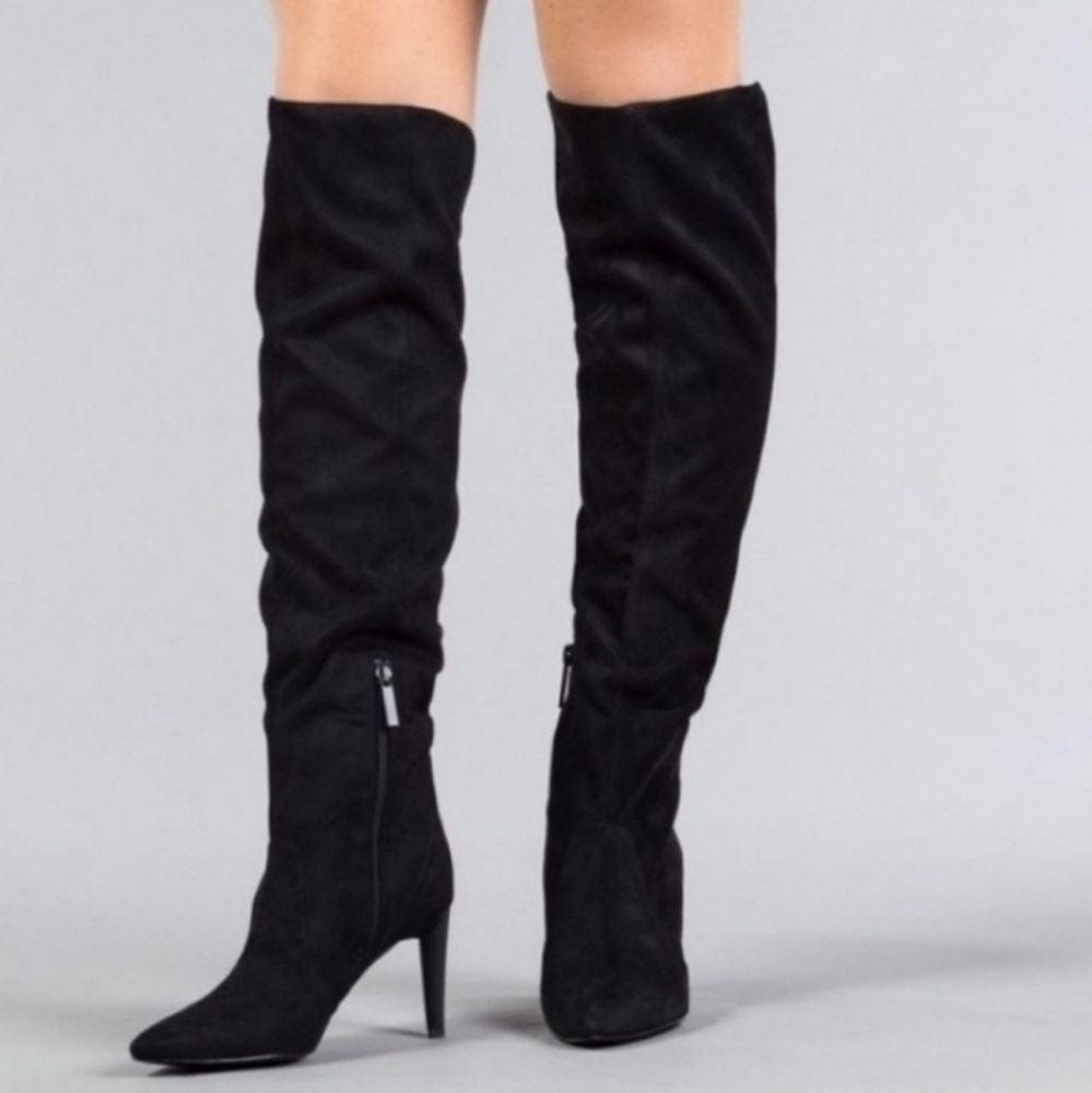 Kendall & Kylie Zanna Black Suede Sexy Over The Knee High Heels Boots Size 9M